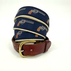 Leather Man Ltd Canvas & Top Grain Leather Belt Size 42 Revolver Pistol Themed